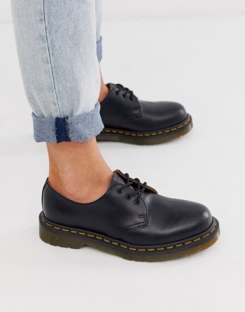 Dr Martens 1461 3-Eye Gibson Flat Crne - Ženske Cipele | 39256RHTX